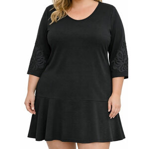 Madison Leight Black Embroidered Sleeve A‑Line Dress Sz 16